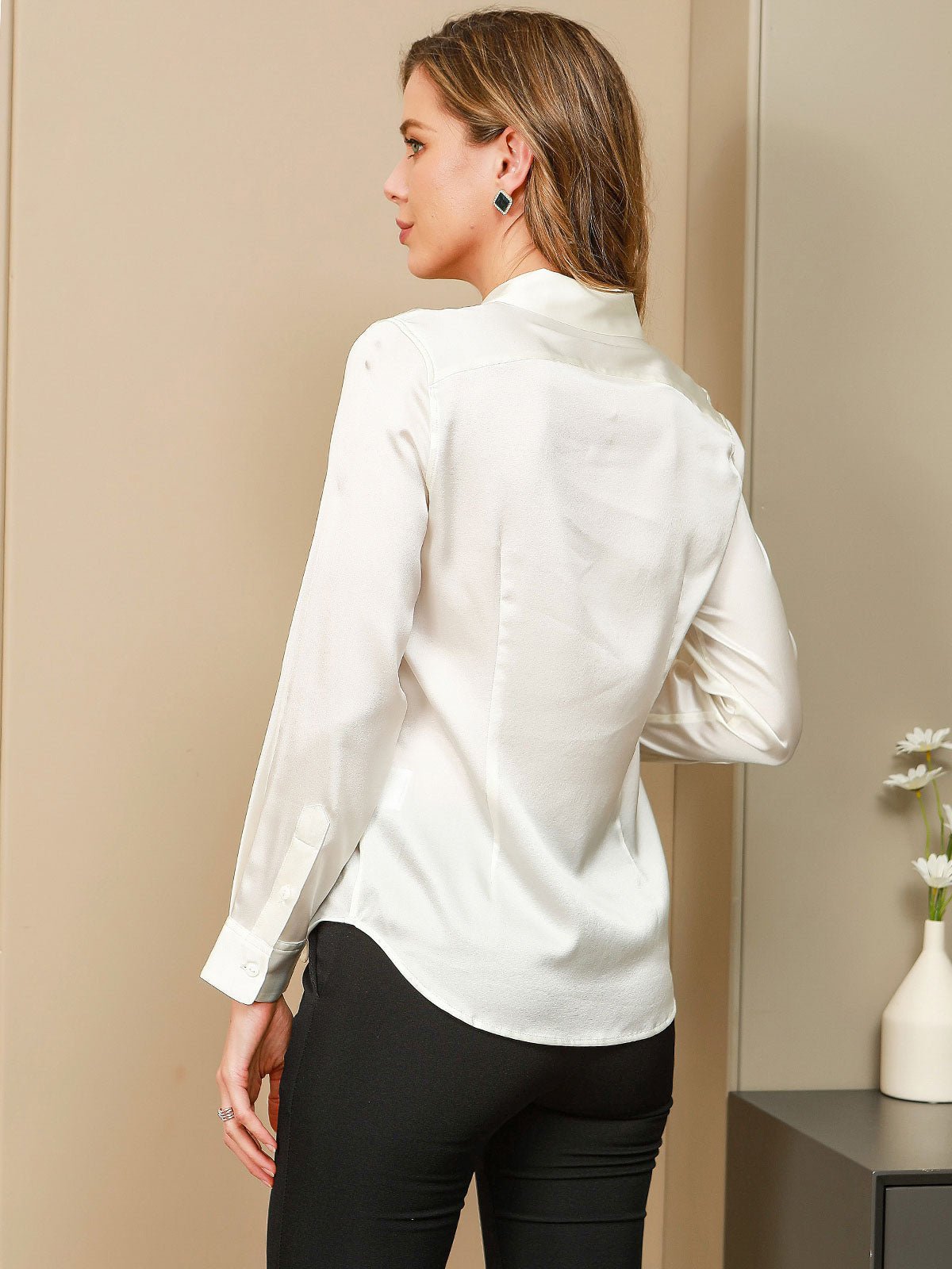 19Momme Silk Long Sleeve Lapel Collar Women's Shirt - Image 2