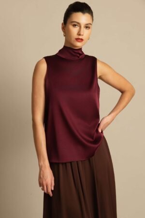 19Momme Silk Sleeveless Tie Neck Blouse
