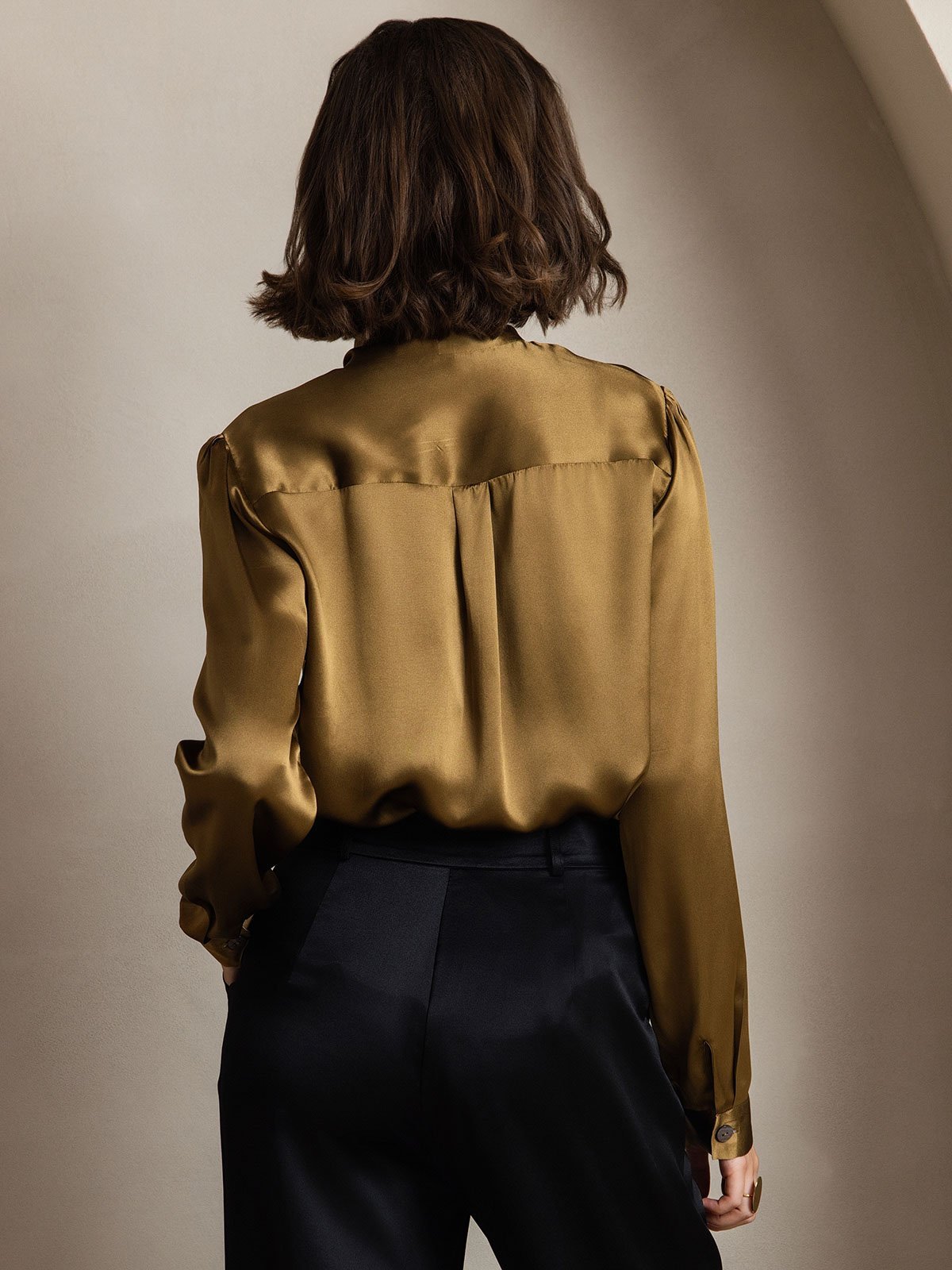 19Momme Silk Long Sleeve Tie Neck Blouse - Image 17