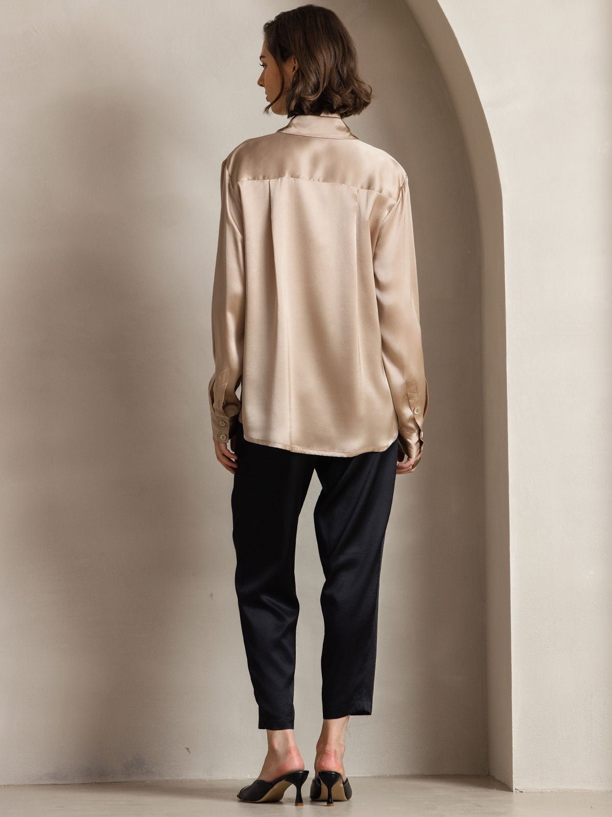 19Momme Silk Long Sleeve Lapel Collar Women's Shirt - Image 8