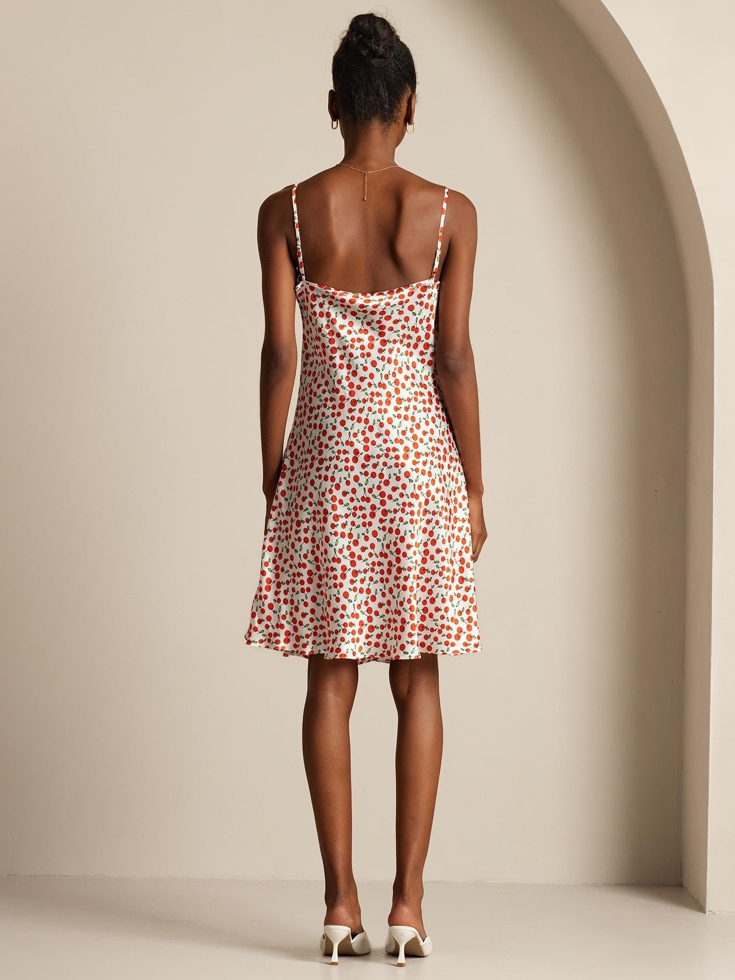 Silk Spaghetti Strap Cherry Print Short Dress - Image 2