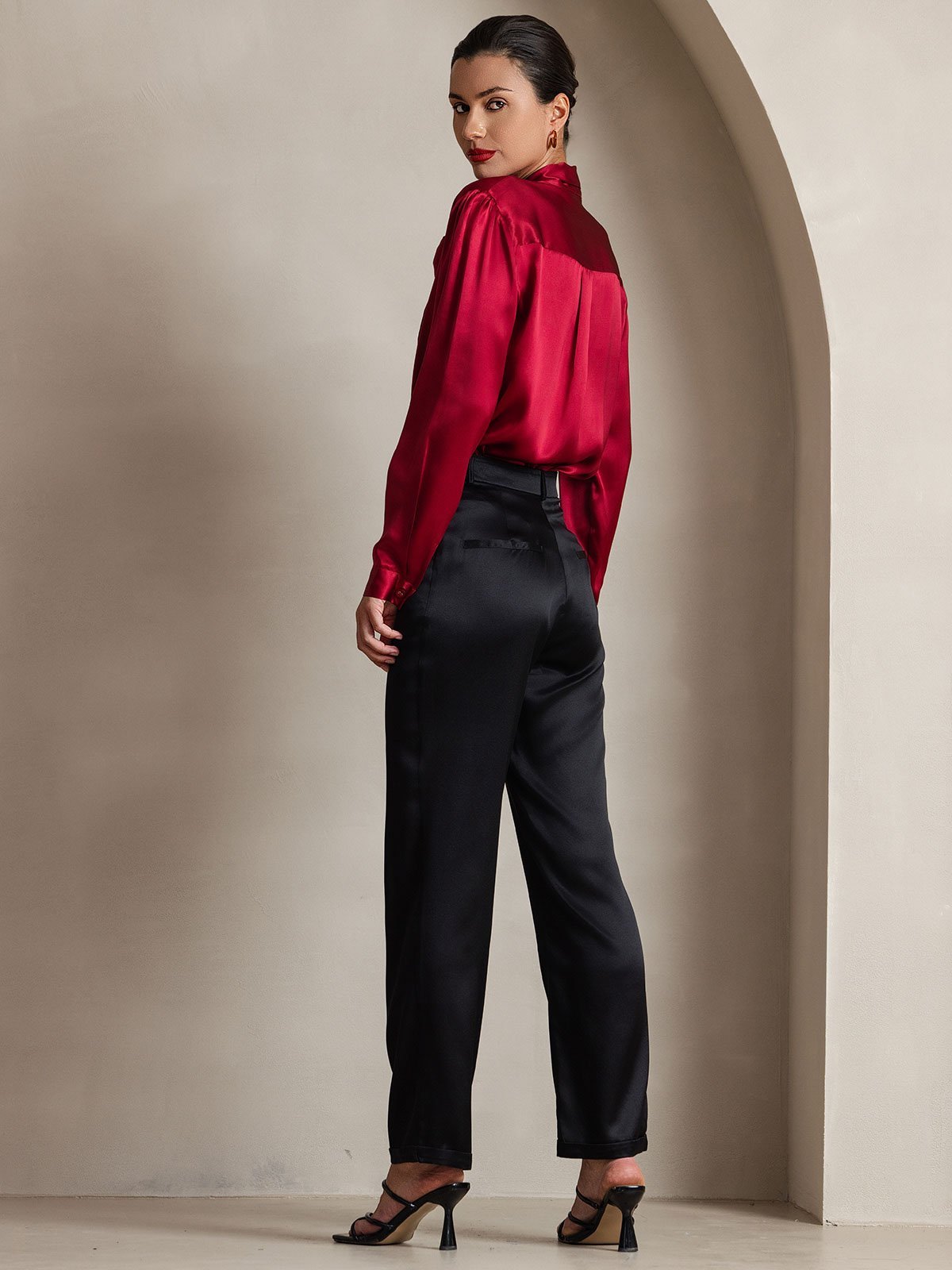 19Momme Silk Long Sleeve Tie Neck Blouse - Image 25