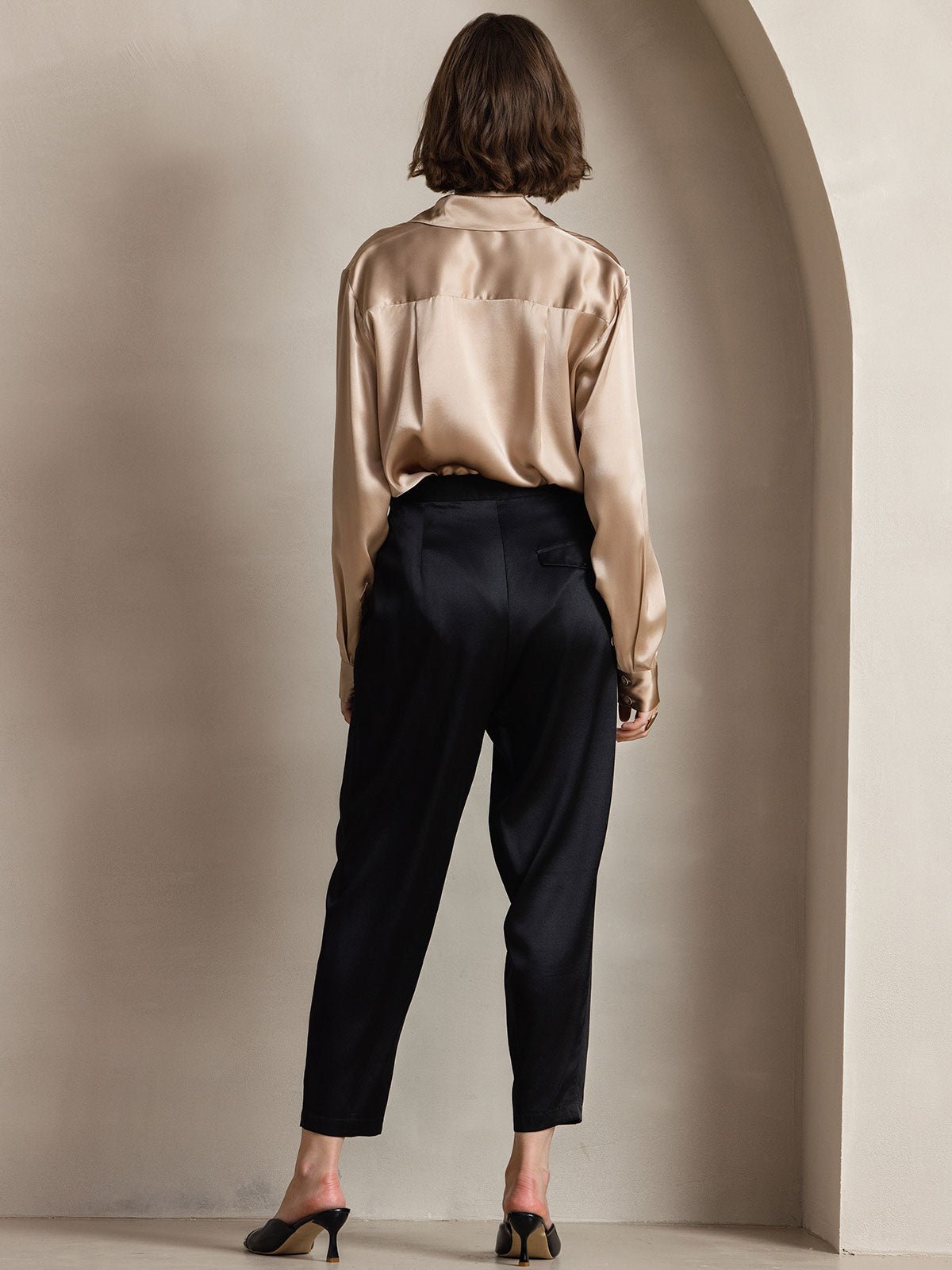 19Momme Silk Long Sleeve Lapel Collar Women's Shirt - Image 10