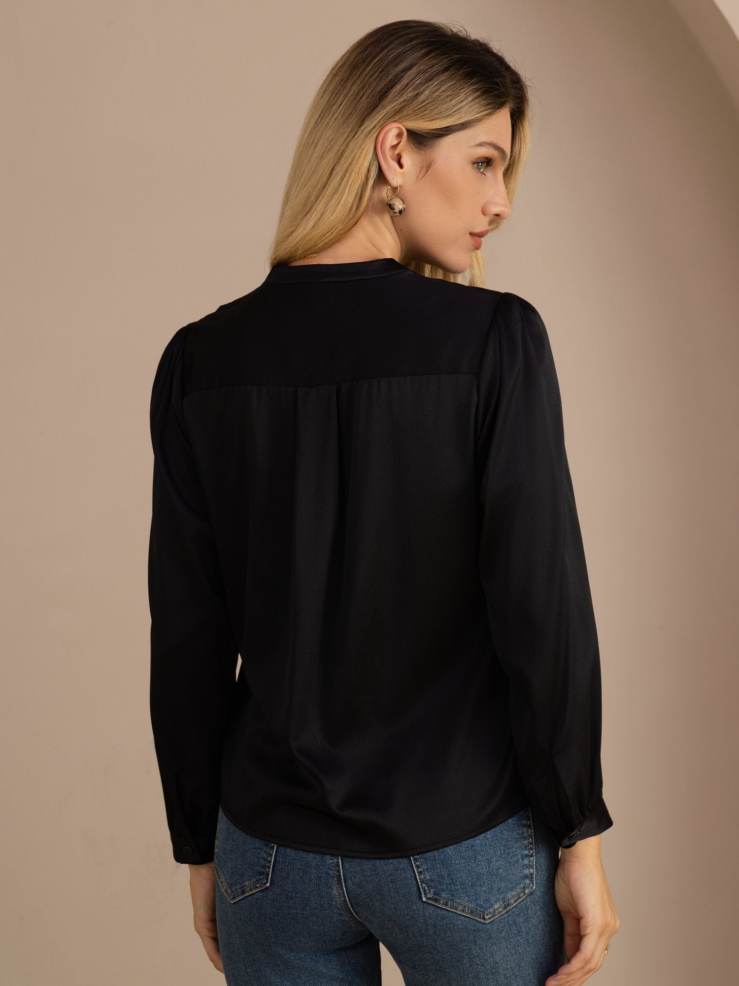 19Momme Silk Women's Wrap Neck Long Sleeve Blouse - Image 9