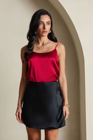 Pure Silk A Line Wrap Mini Skirt with Tie Waist Design