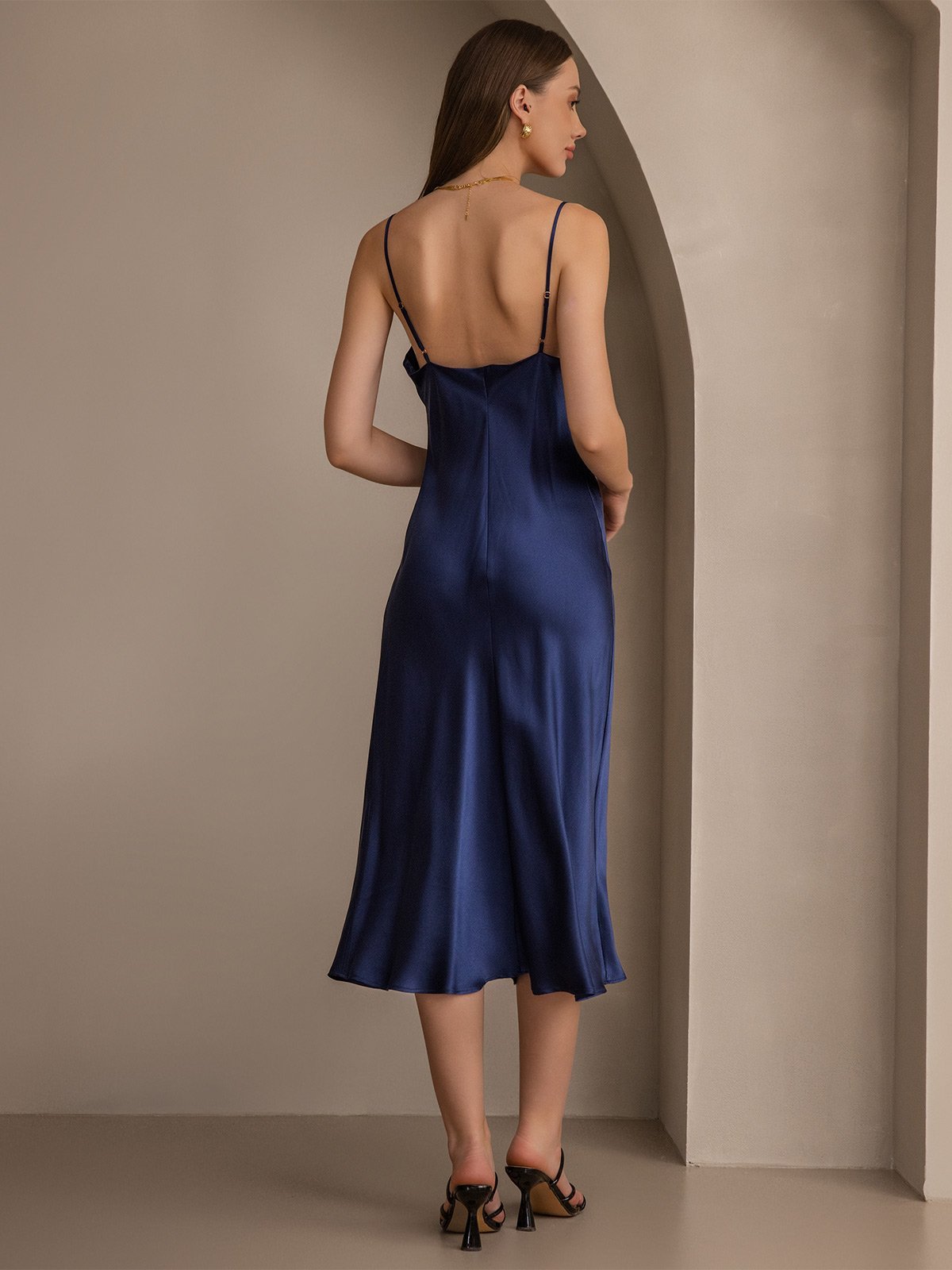 Pure Silk Cowl Neck Midi Dress - Image 29
