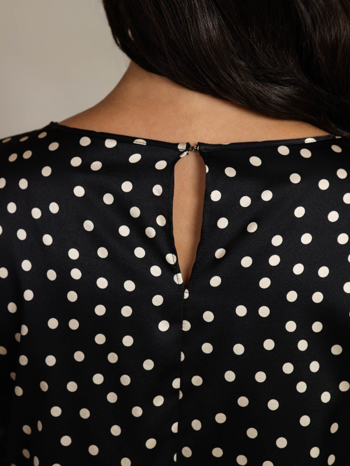 19Momme Women's Silk Polka Dot Print Bell Sleeve Boat Neck Top - Image 5