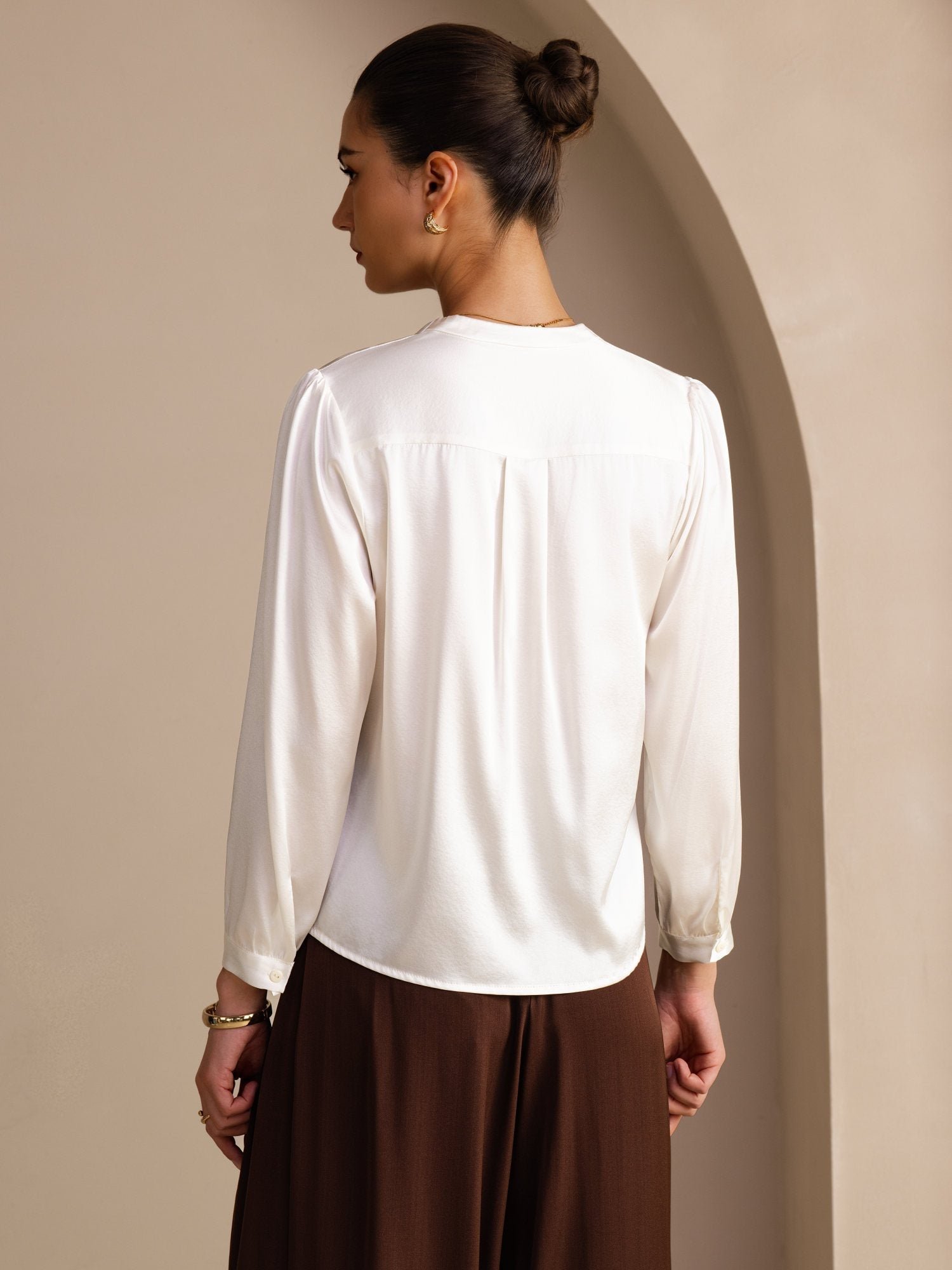 19Momme Silk Women's Wrap Neck Long Sleeve Blouse - Image 15