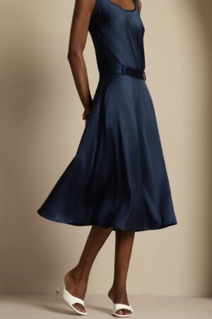 19Momme Silk High-Waist A-Line Midi Skirt with Pockets
